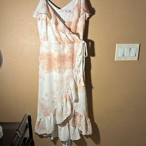 Dex High-Low Dress in Cream and Peach Tie-Dye